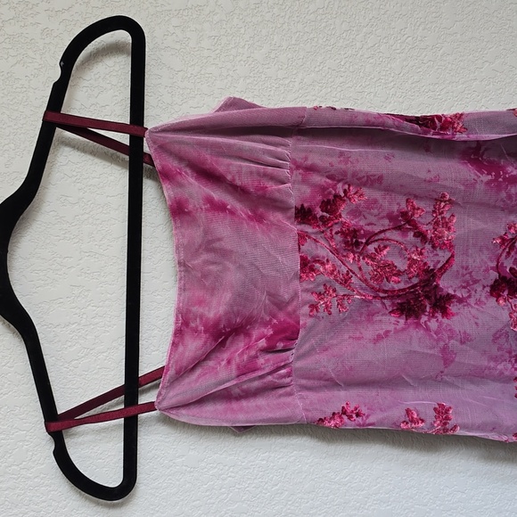 Vintage 90s Y2K Necessary Objects Pink & Purple Abstract Mesh Mini Dress (Size M - Picture 3 of 5